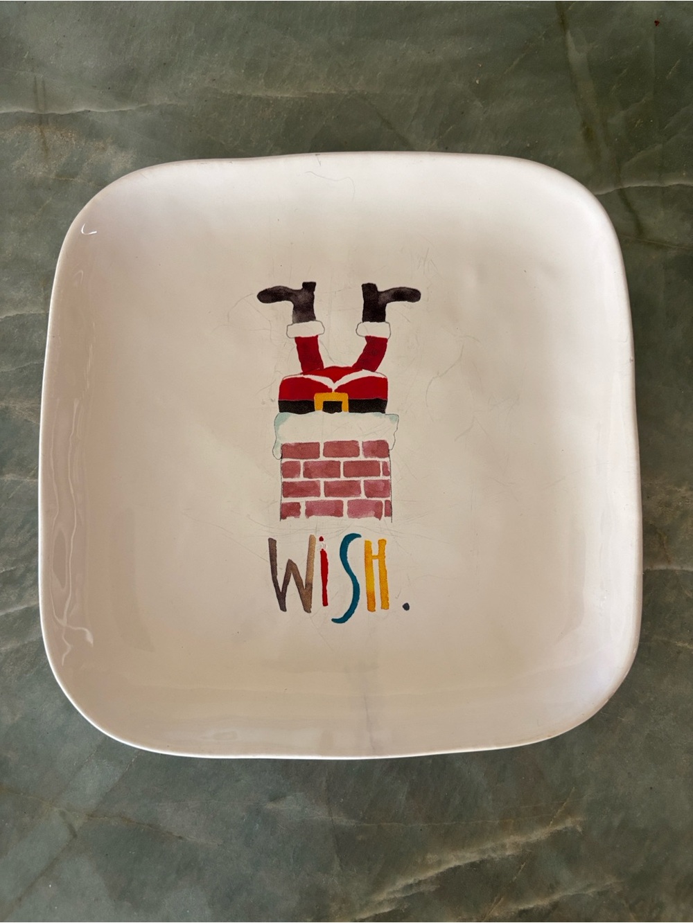 Rae Dunn White Ceramic Holiday Plate with Red and Multi Accent